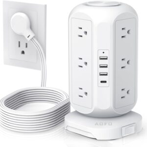 AOFO Tower Power Strip – 12 Outlets, 4 USB