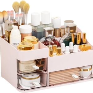 SuoXing Makeup Organizer – 3-Drawer Skincare Storage (Pink)